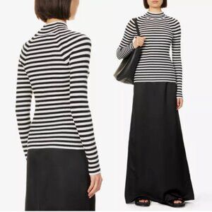 ME+EM Slim Fit High Neck Wool Blend Knitted Stripe Sweater Black/White Size M